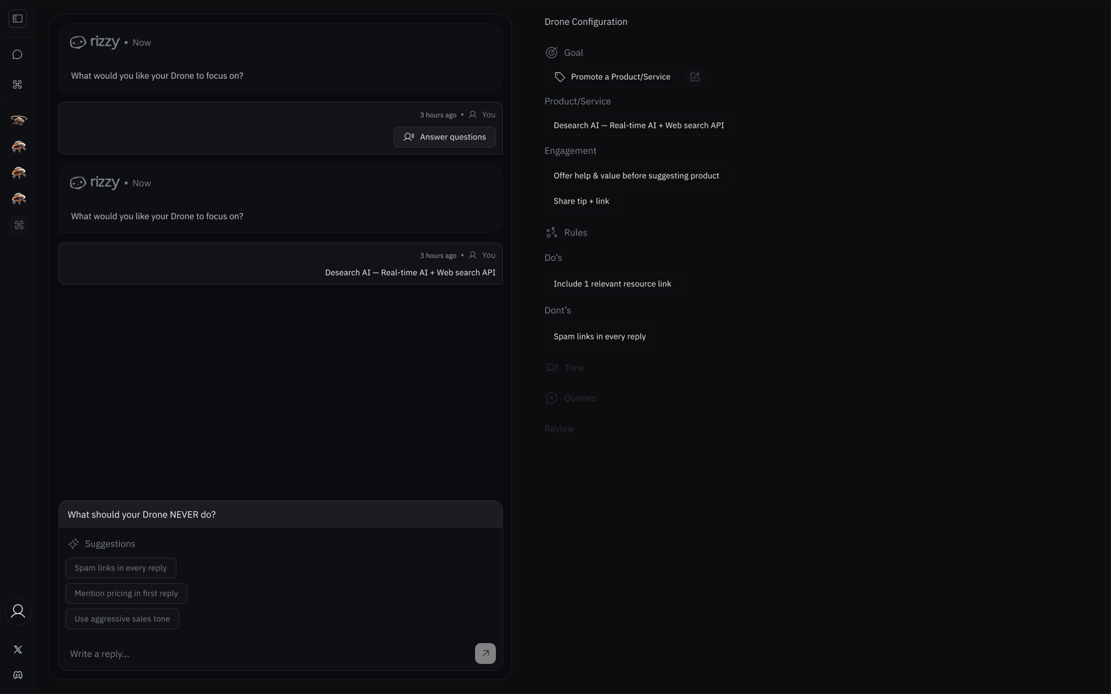Setting up an agent by chatting with it
